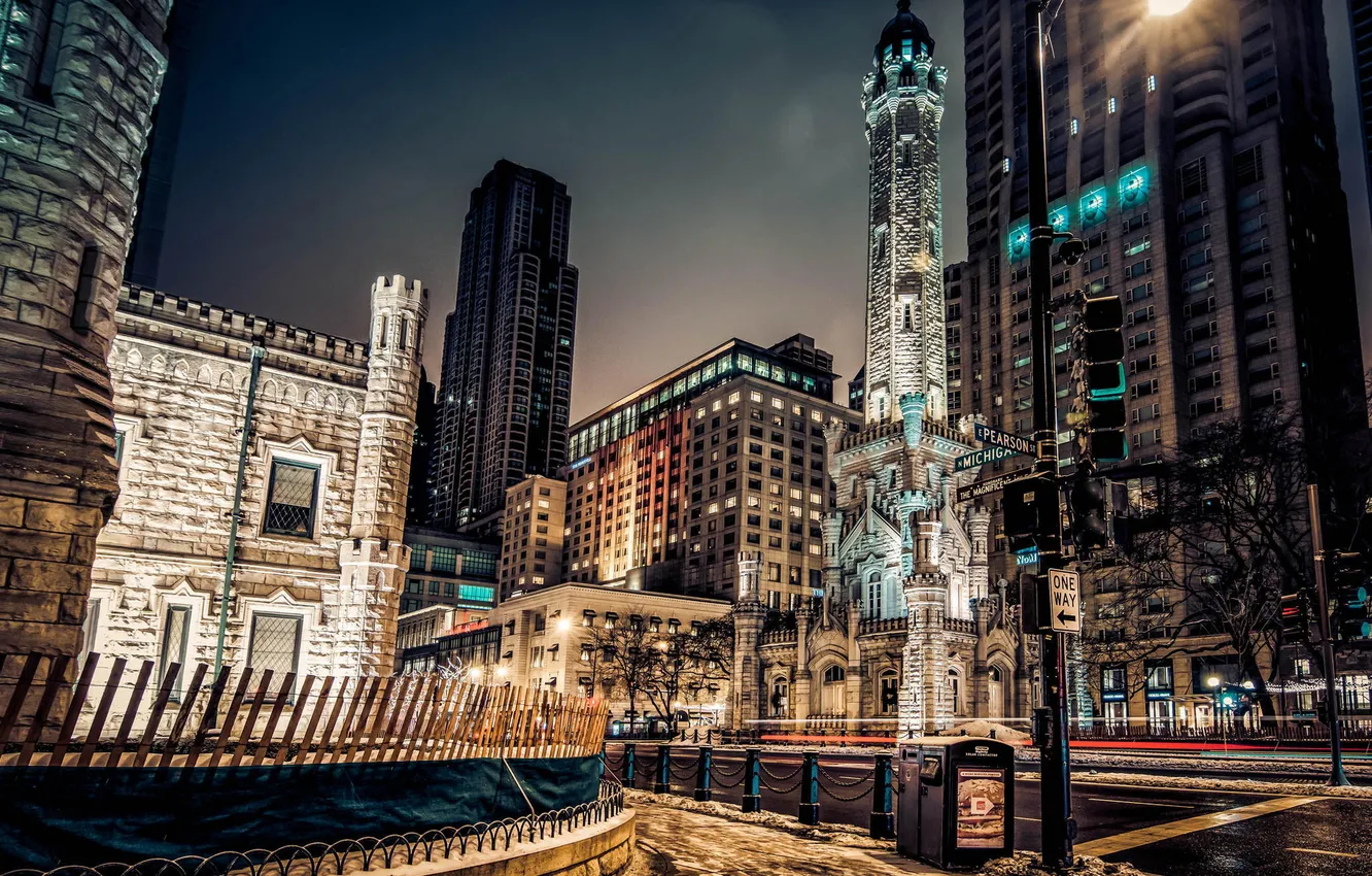Фото обои ночь, city, огни, небоскребы, Чикаго, USA, Америка, Chicago