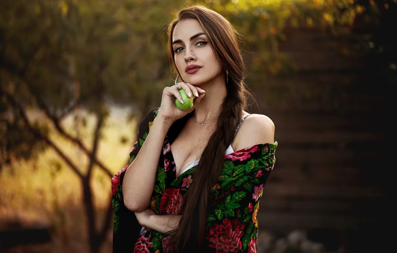 Фото обои яблоко, Девушка, Настя, Ann Nevreva