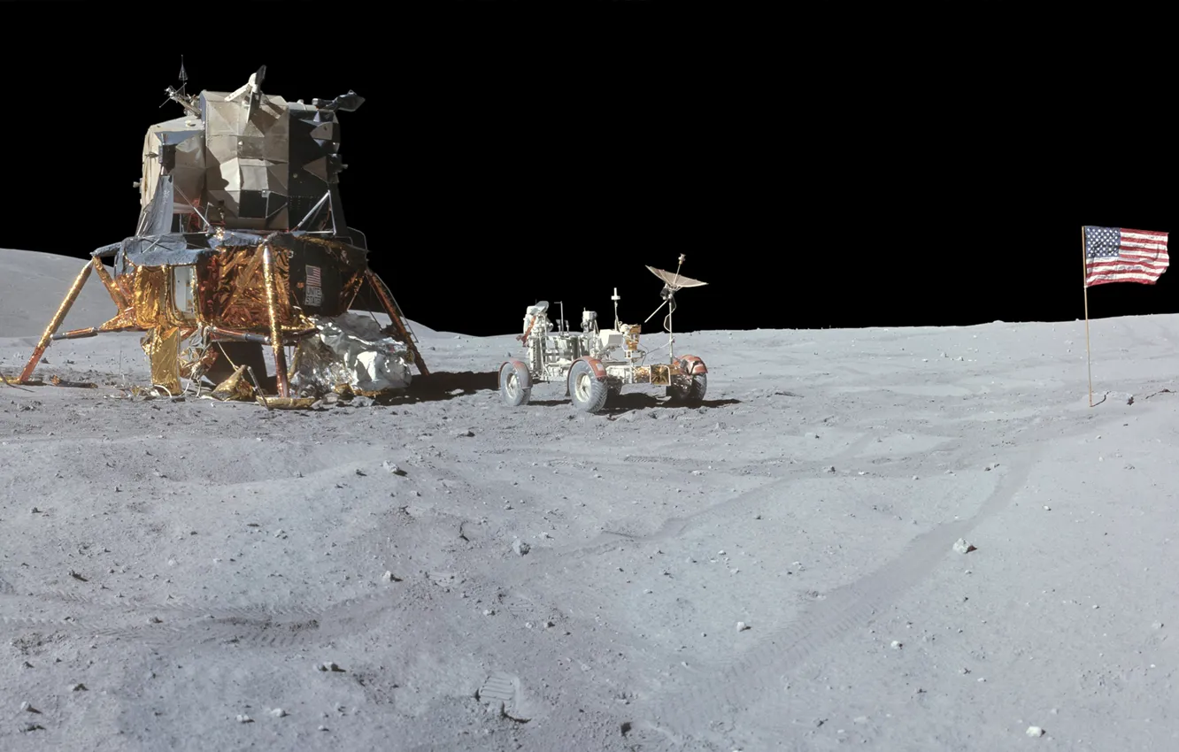 Фото обои Луна, NASA, посадочный модуль, Аполлон