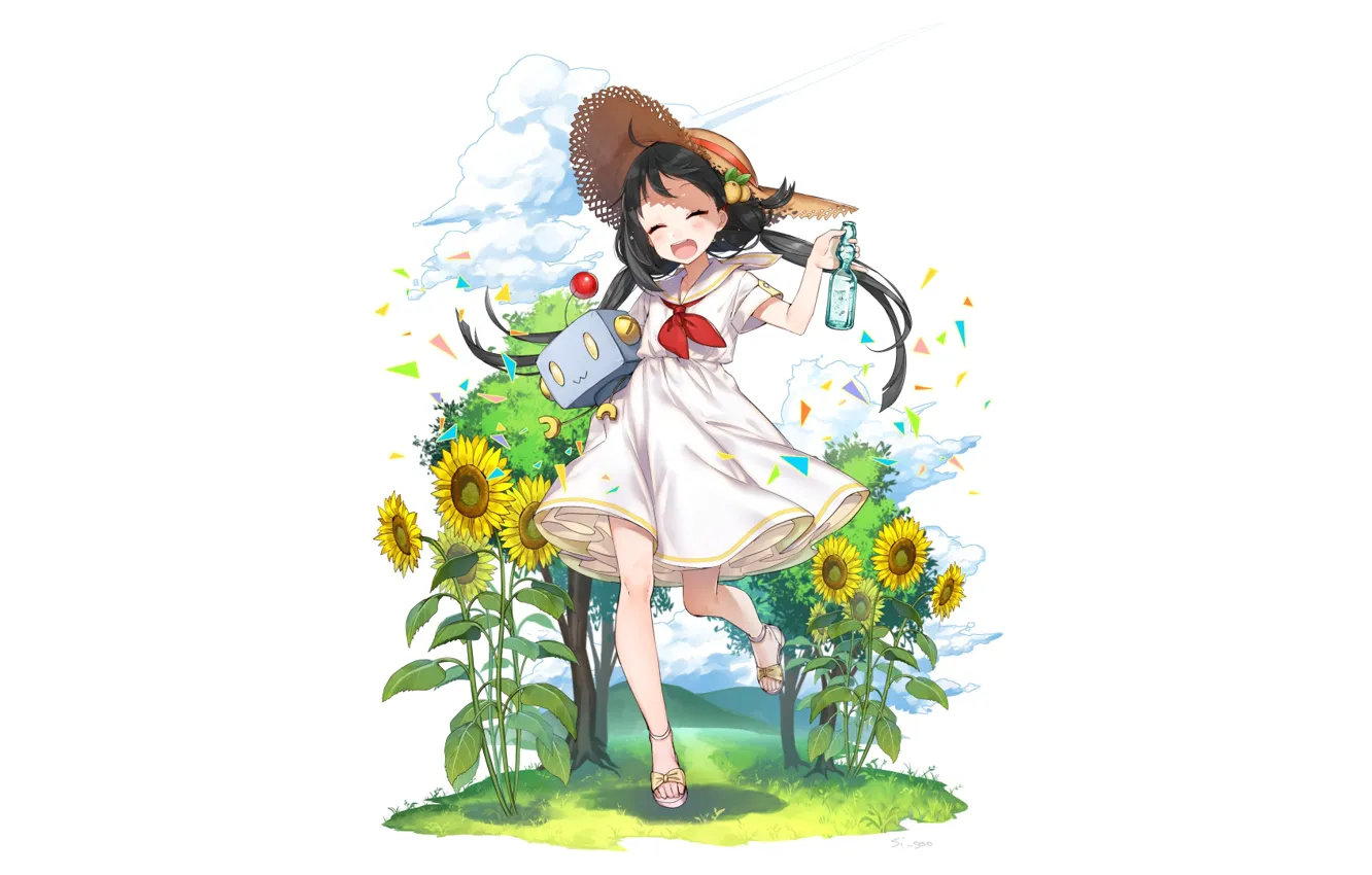 Фото обои цветы, фон, аниме, девочка