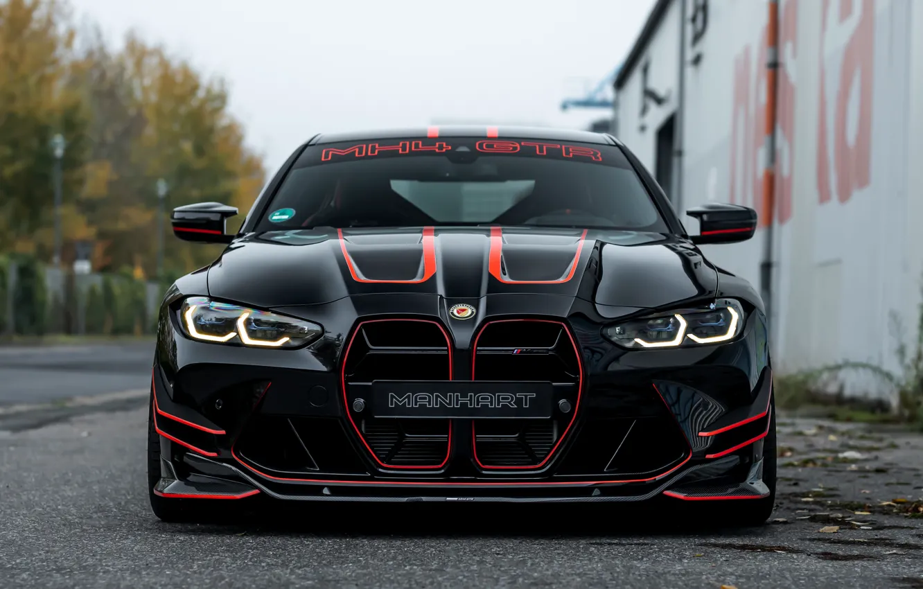 Фото обои BMW, Front, Black, BMW M4, Manhart, Sight, 2022, GTR II