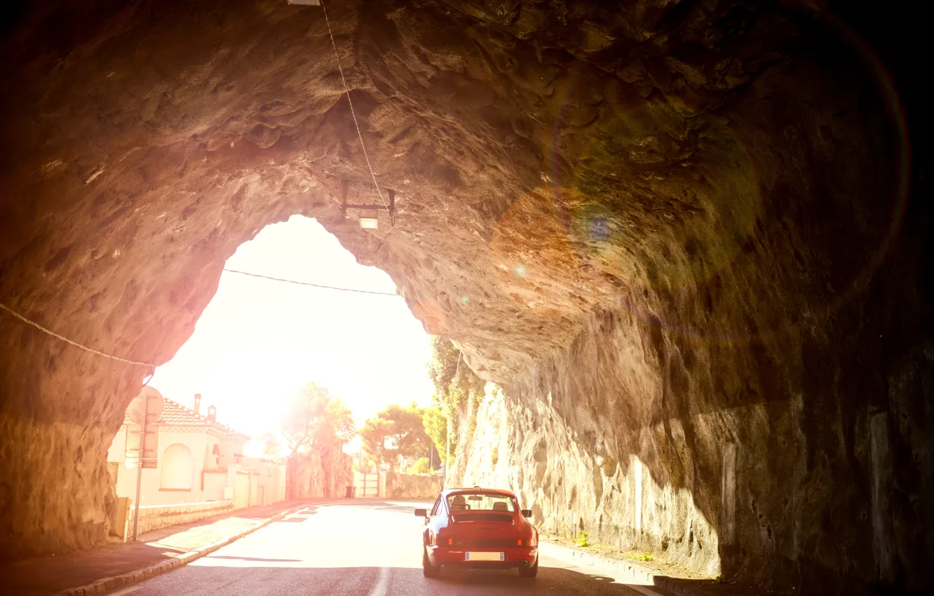 Фото обои дорога, car, скала, 911, Porsche, тоннель, Carrera, tunnel