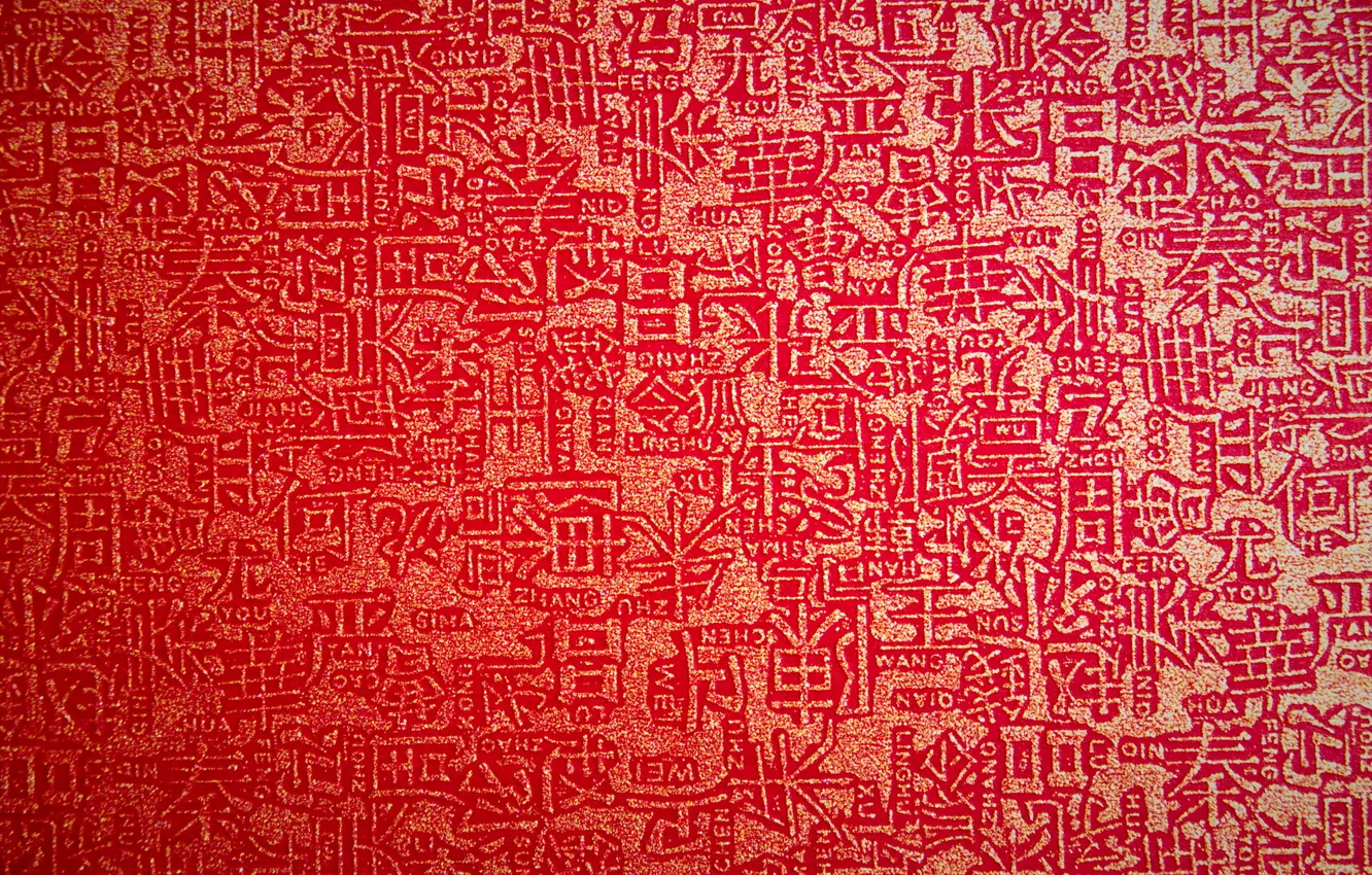 Фото обои красный, надписи, фон, китай, япония, текстура, иероглифы, золотистый