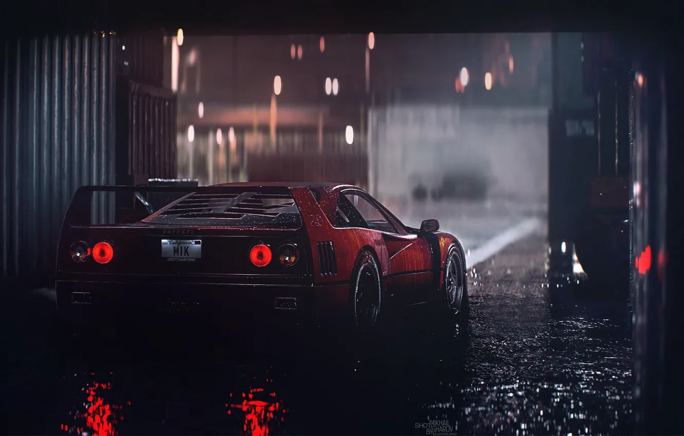 Фото обои Красный, Авто, Машина, Дождь, Ferrari, F40, Need for Speed, Суперкар