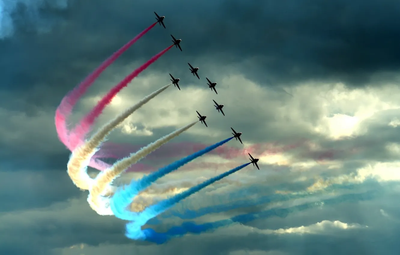 Фото обои облака, цвет, шлейф, Самолеты, истребители