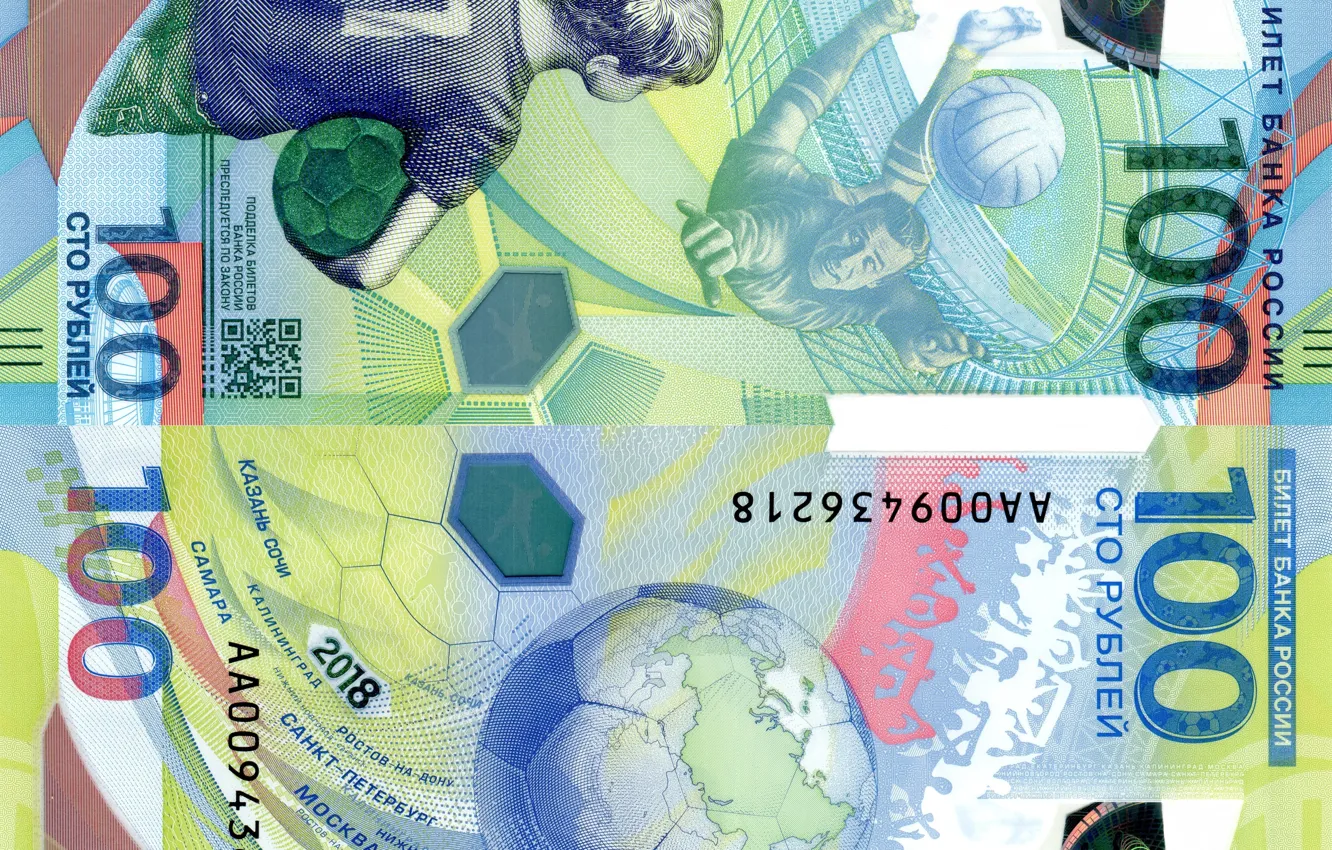 Фото обои Футбол, Россия, Деньги, 2018, Рубли, 100, Банкнота, Купюра