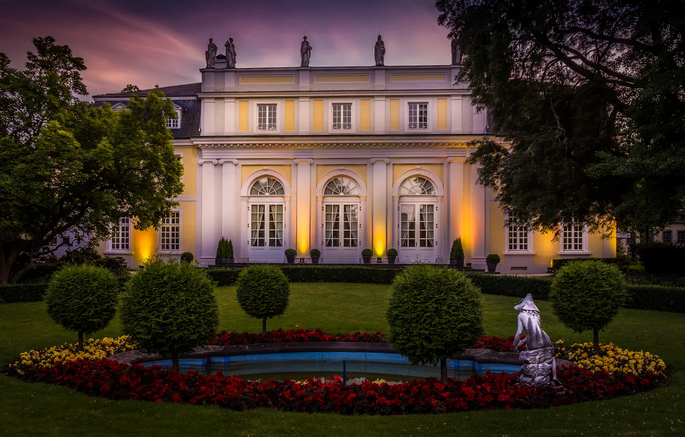 Фото обои деревья, цветы, ночь, дизайн, газон, дома, Германия, сад