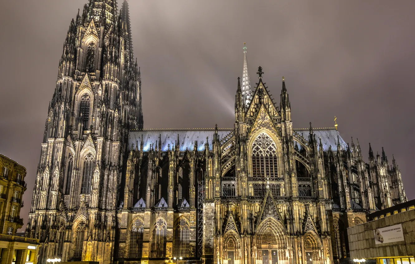 Фото обои небо, ночь, готика, Германия, освещение, архитектура, Germany, gothic