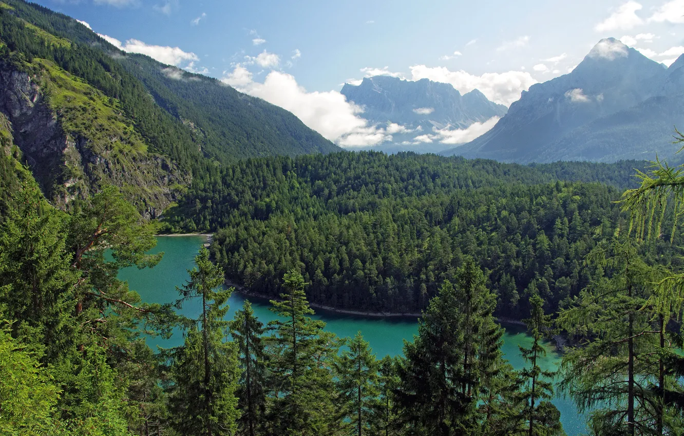 Фото обои облака, деревья, горы, река, Австрия, леса, Tirol