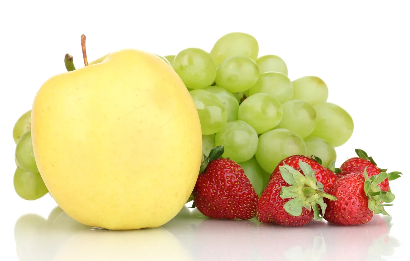 Фото обои ягоды, яблоко, клубника, фрукт, виноград, желтое