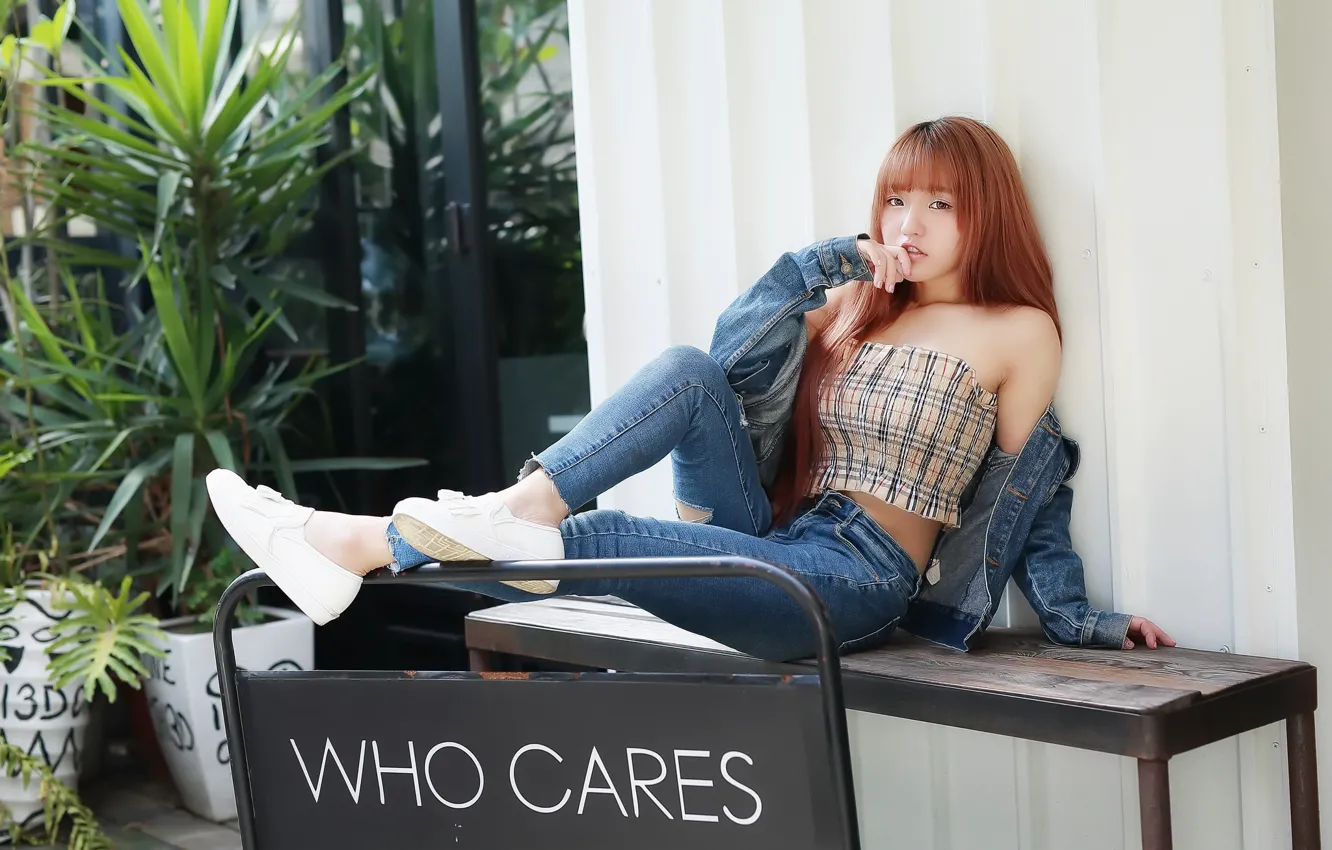 Фото обои взгляд, девушка, азиатка