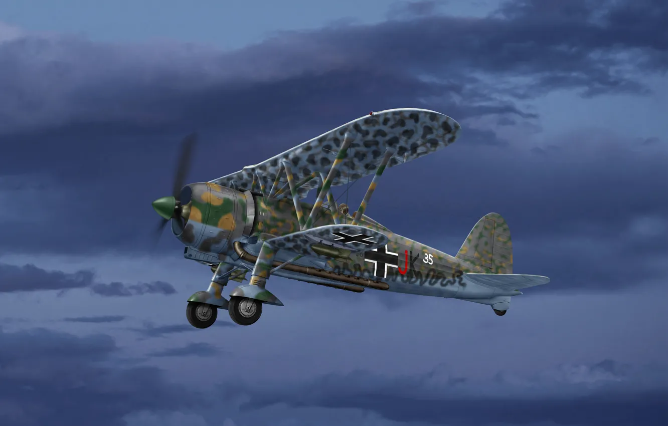 Фото обои Luftwaffe, биплан, боевой самолёт, Fiat CR. 42