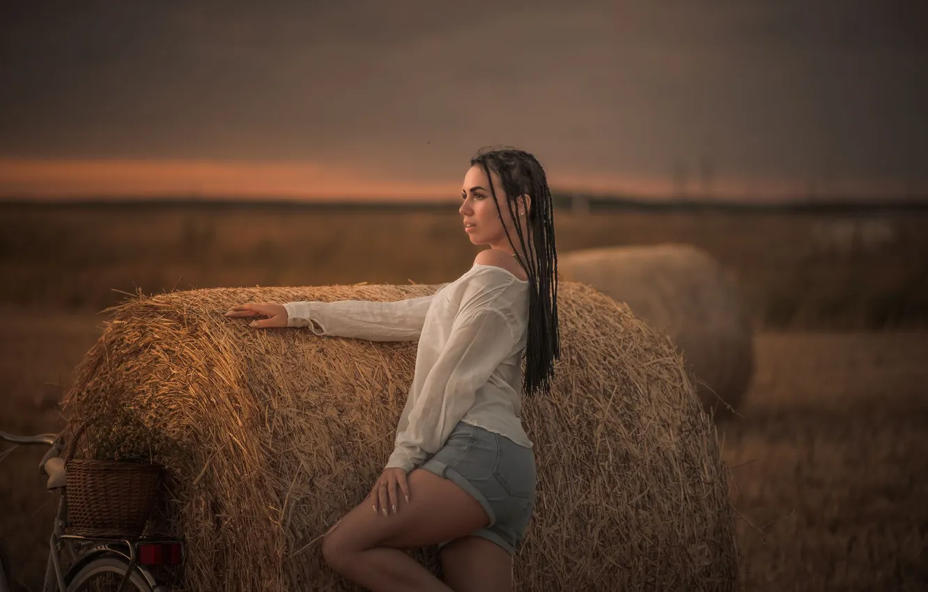 Фото обои girl, shorts, beautiful, model, sweet, brunette, long-haired, pigtails