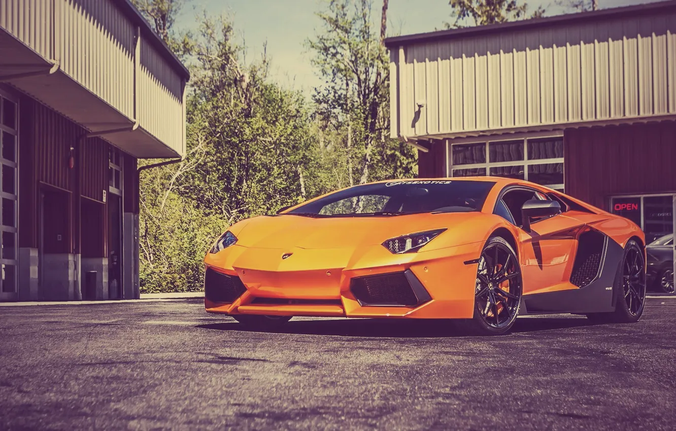 Фото обои Lamborghini, Ламборджини, Orange, LP700-4, Aventador, Авентадор, Asphalt