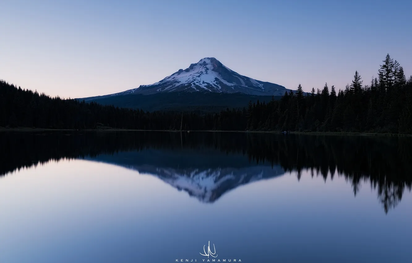 Фото обои небо, деревья, озеро, отражение, гора, USA, Oregon, photographer