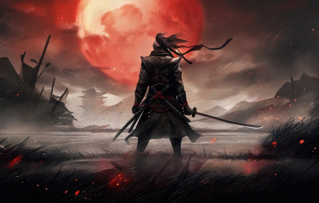 Фото обои man, samurai, swords