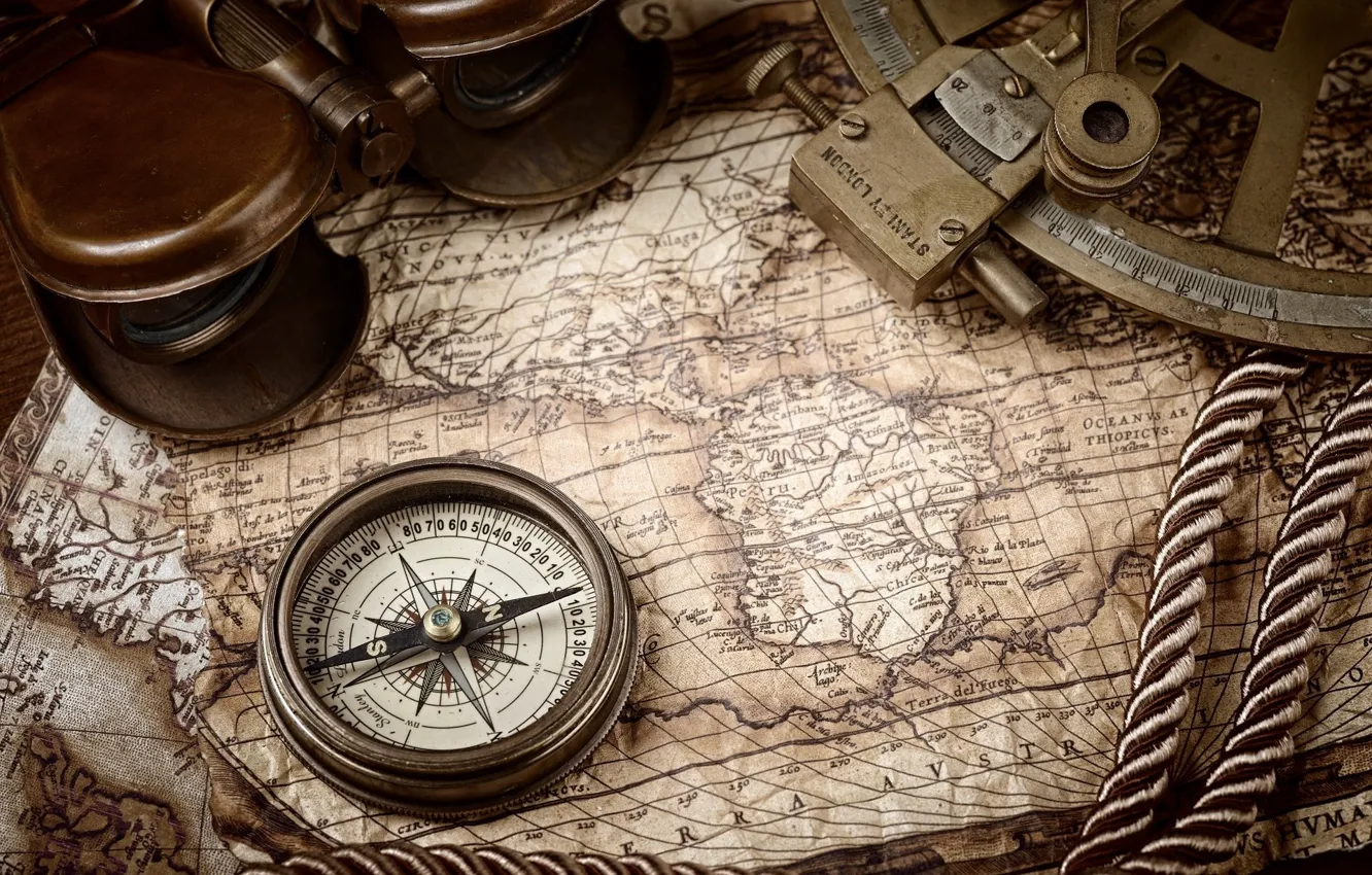 Фото обои канат, compass, старые карты, nautical navigation tools, компасс, морские средства навигации, old treasure maps