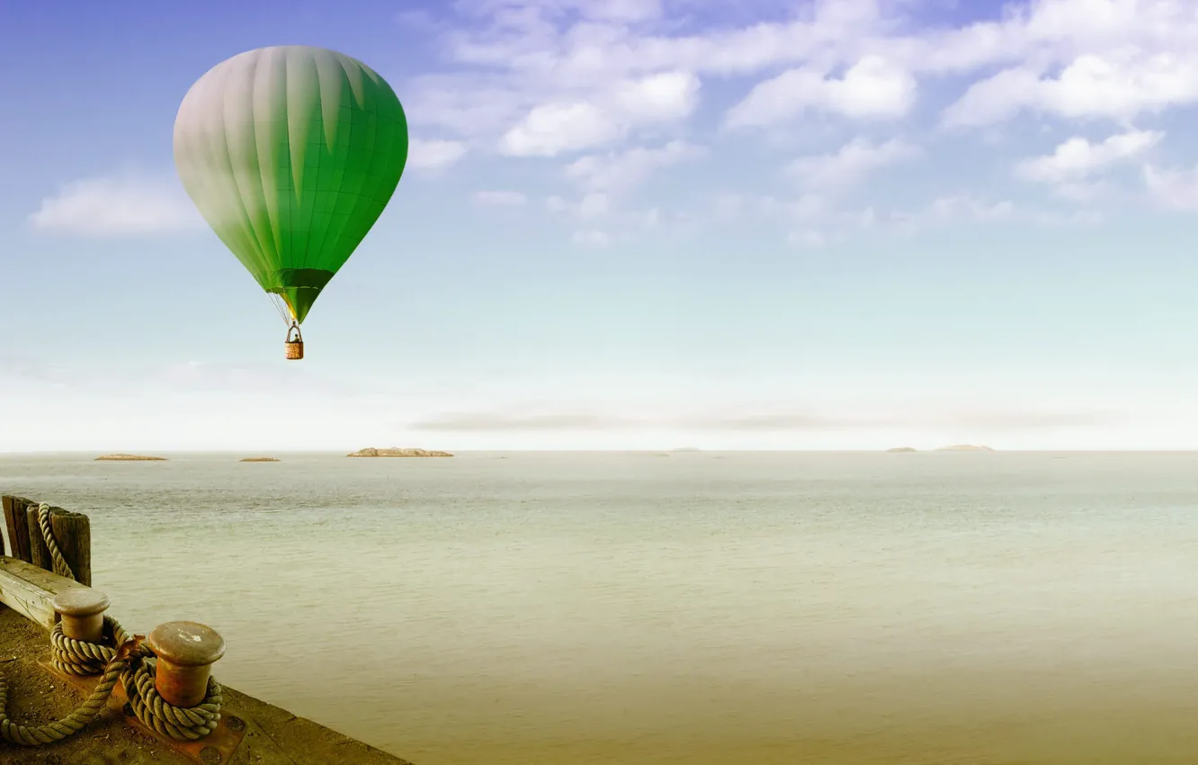 Фото обои пейзаж, природа, океан, шар, причал, air balloon