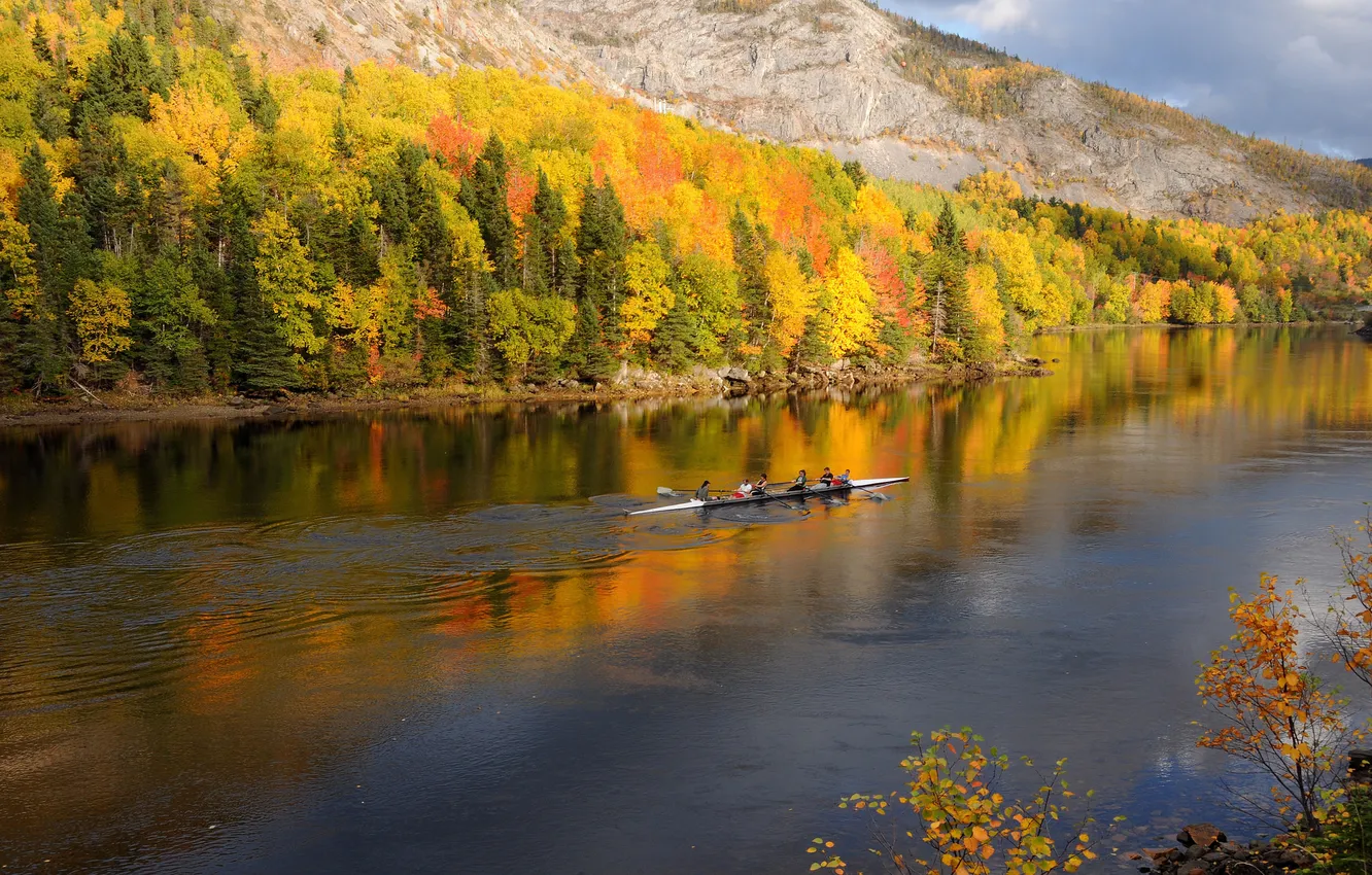 Фото обои осень, горы, природа, река