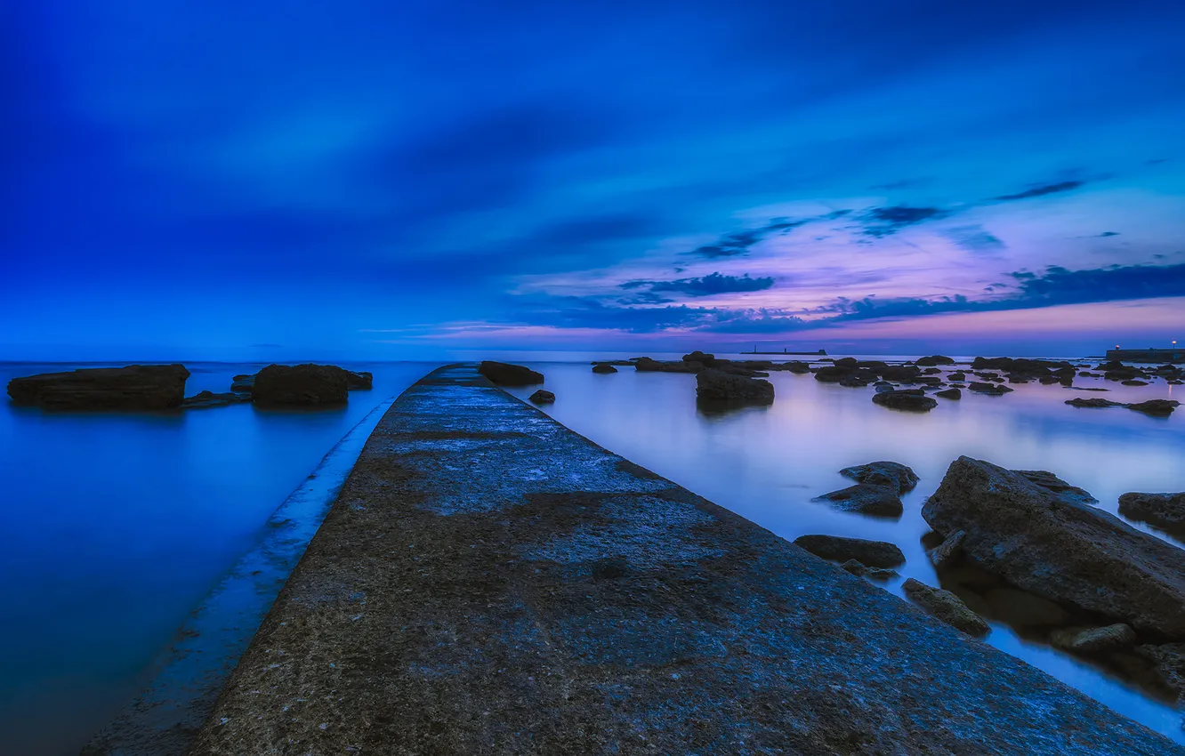 Фото обои rock, sea, sunset, night