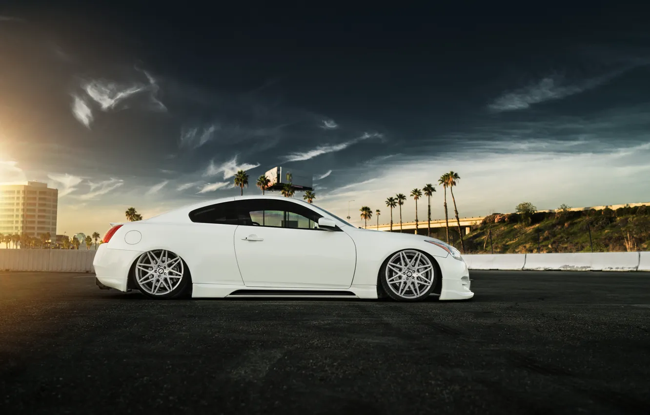 Фото обои car, white, infiniti, tuning, low, stance, g37