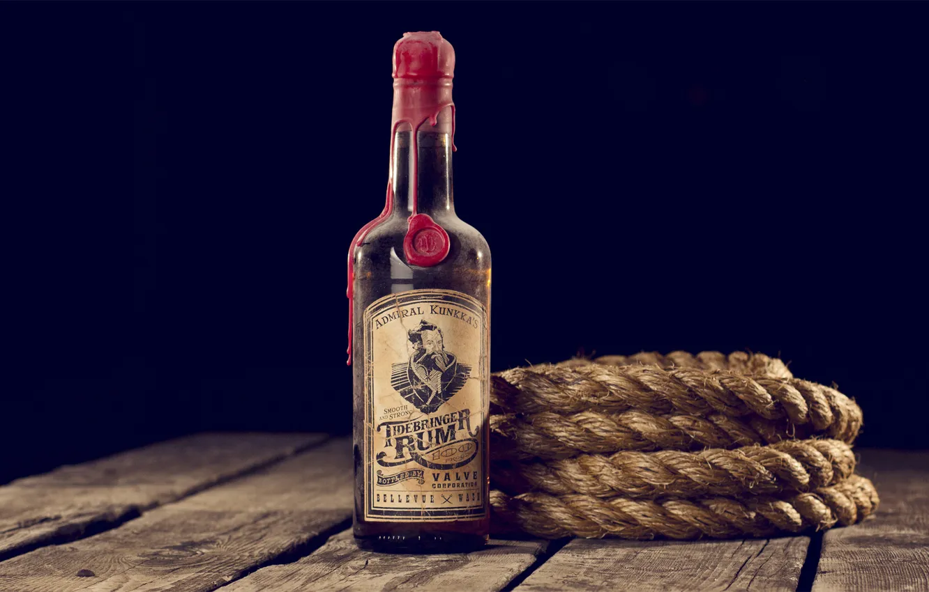 Фото обои wood, rope, bottle, Admiral Kunkka Tidebringer Rum