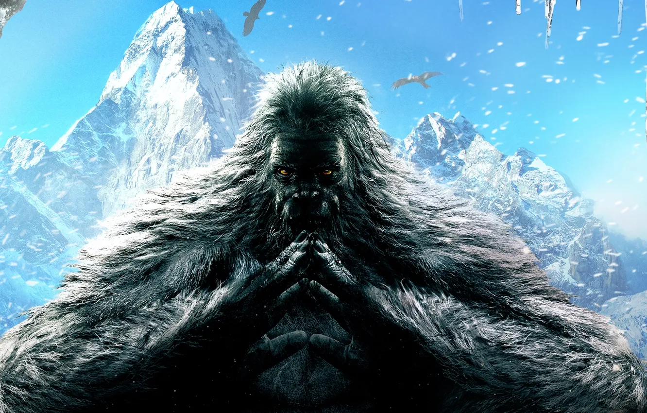 Фото обои Облака, Горы, Взгляд, Снег, Птицы, Мех, Ubisoft, Far Cry 4