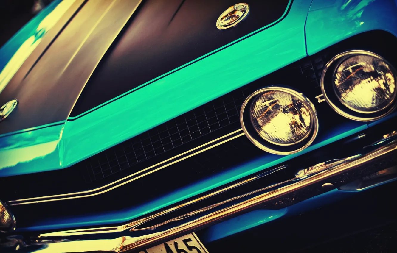 Фото обои машина, авто, фары, перед, Challenger, автомобиль, vintage, blue