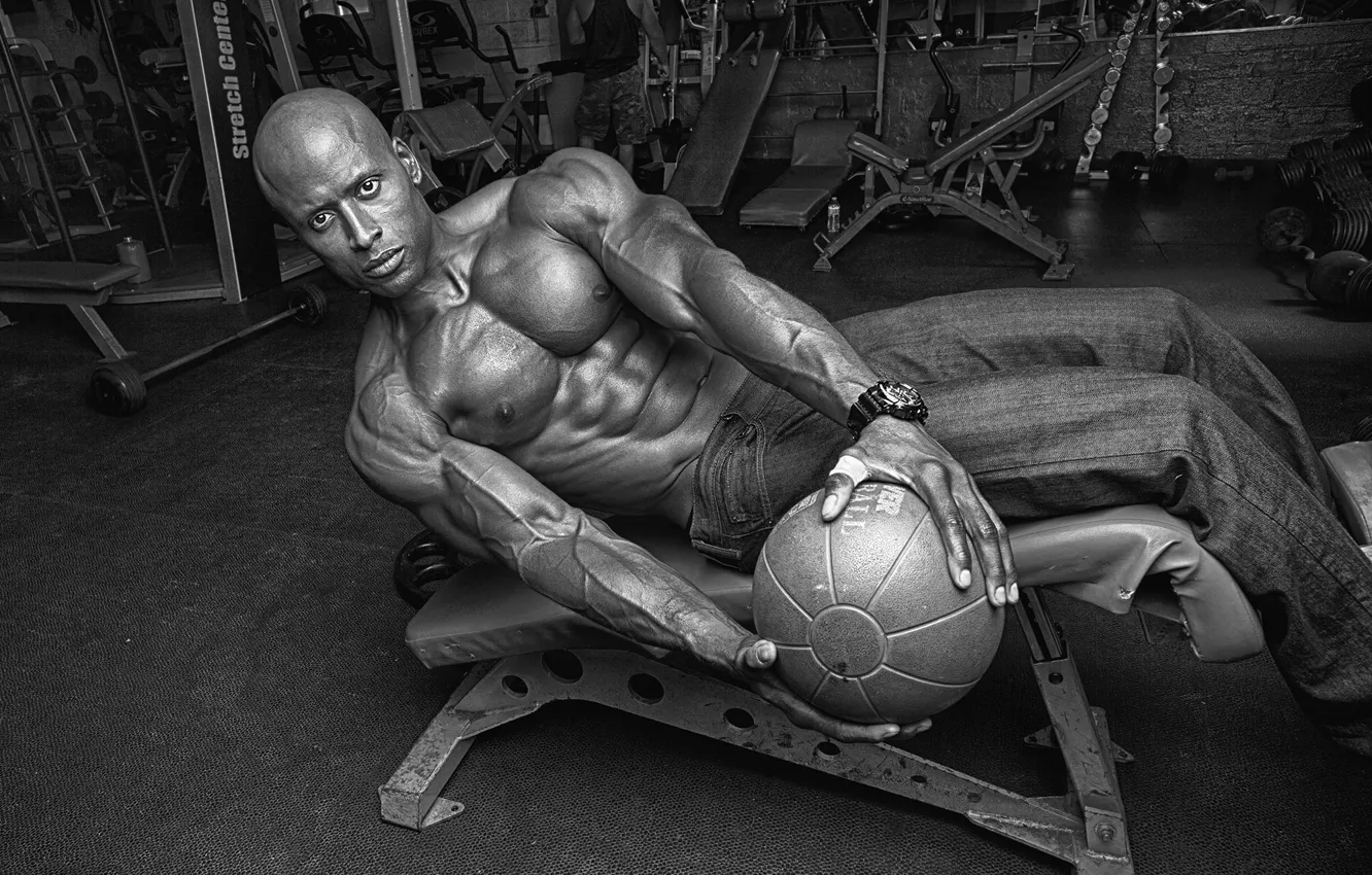 Фото обои power, men, ball, abs, bodybuilder, Curin Wilkerson