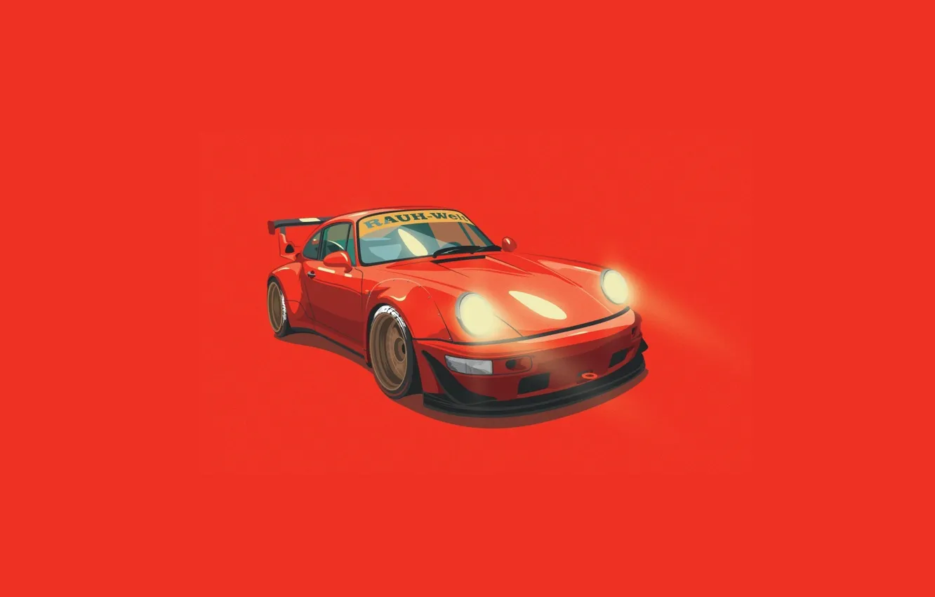 Фото обои Porsche, Orange, Digital, Illustration, 993, RWB, Minimalistic