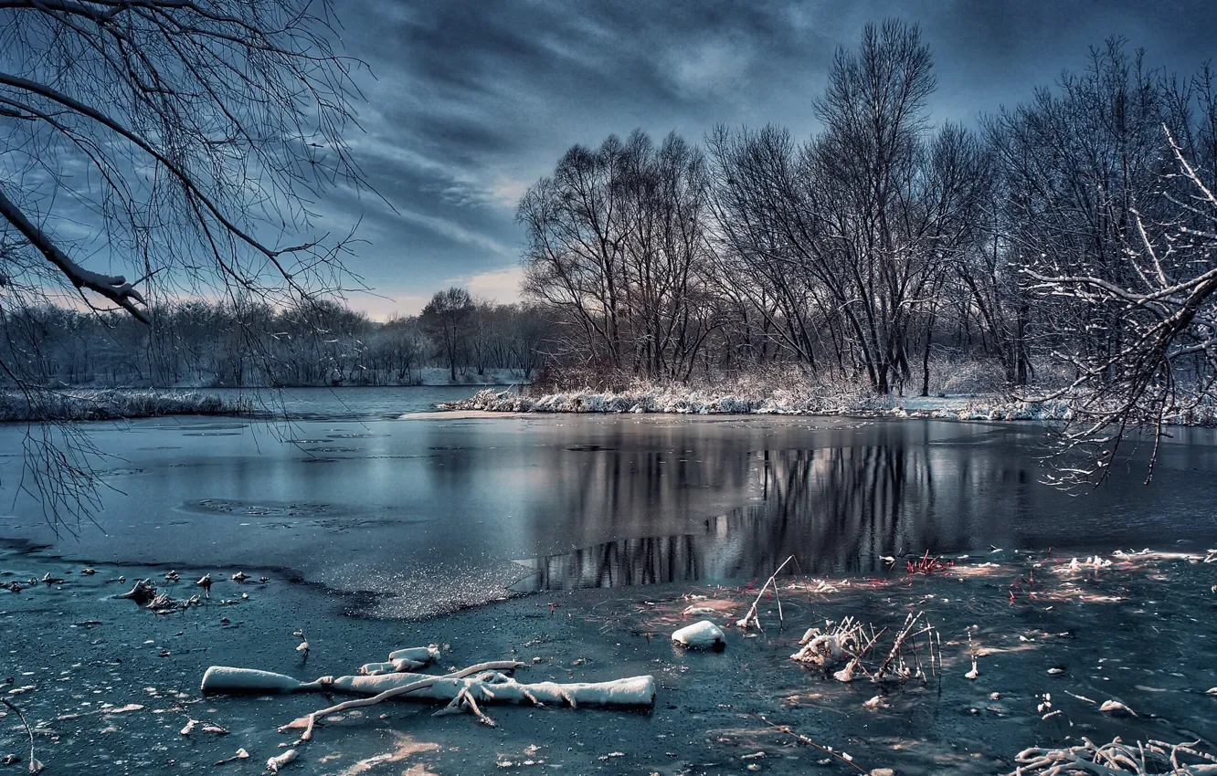 Фото обои зима, природа, озеро