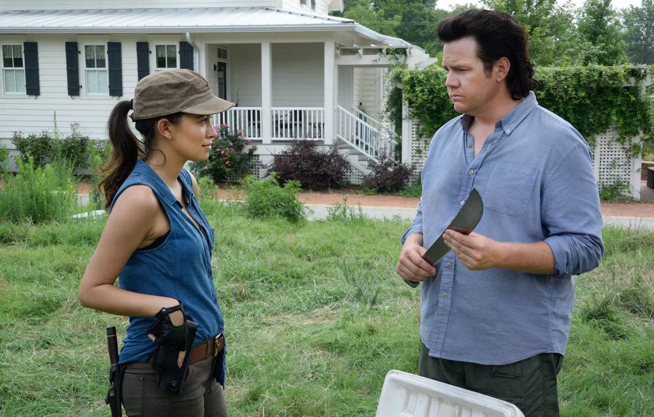 Фото обои The Walking Dead, Ходячие мертвецы, Christian Serratos, Rosita, Dr. Eugene Porter, Josh McDermitt