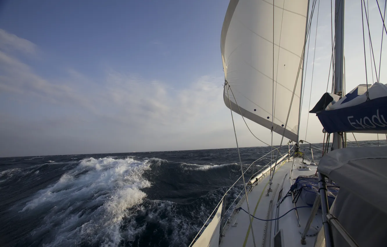 Фото обои море, волны, шторм, путь, ветер, яхта, парус