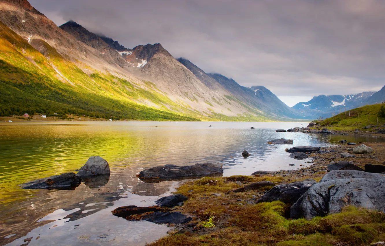 Фото обои море, пейзаж, горы, Норвегия