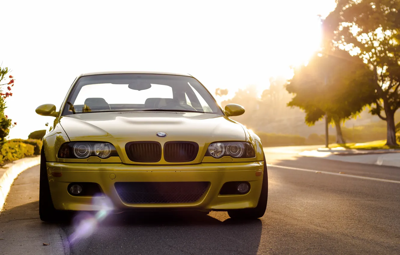 Фото обои BMW, E46, M3, Front view, Yellow metallic