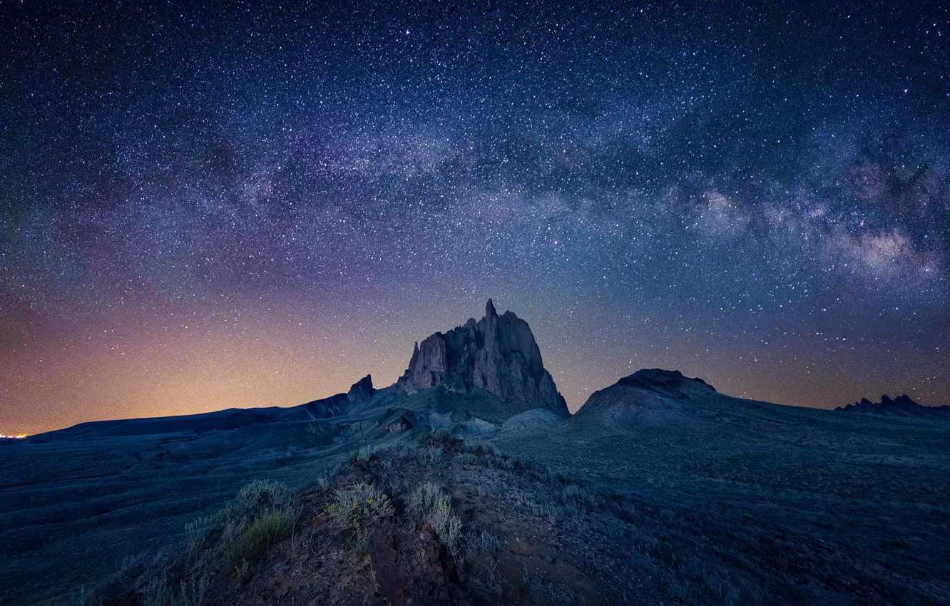 Фото обои небо, звезды, скалы, фотограф, Нью-Мексико, New Mexico, Michael Zheng