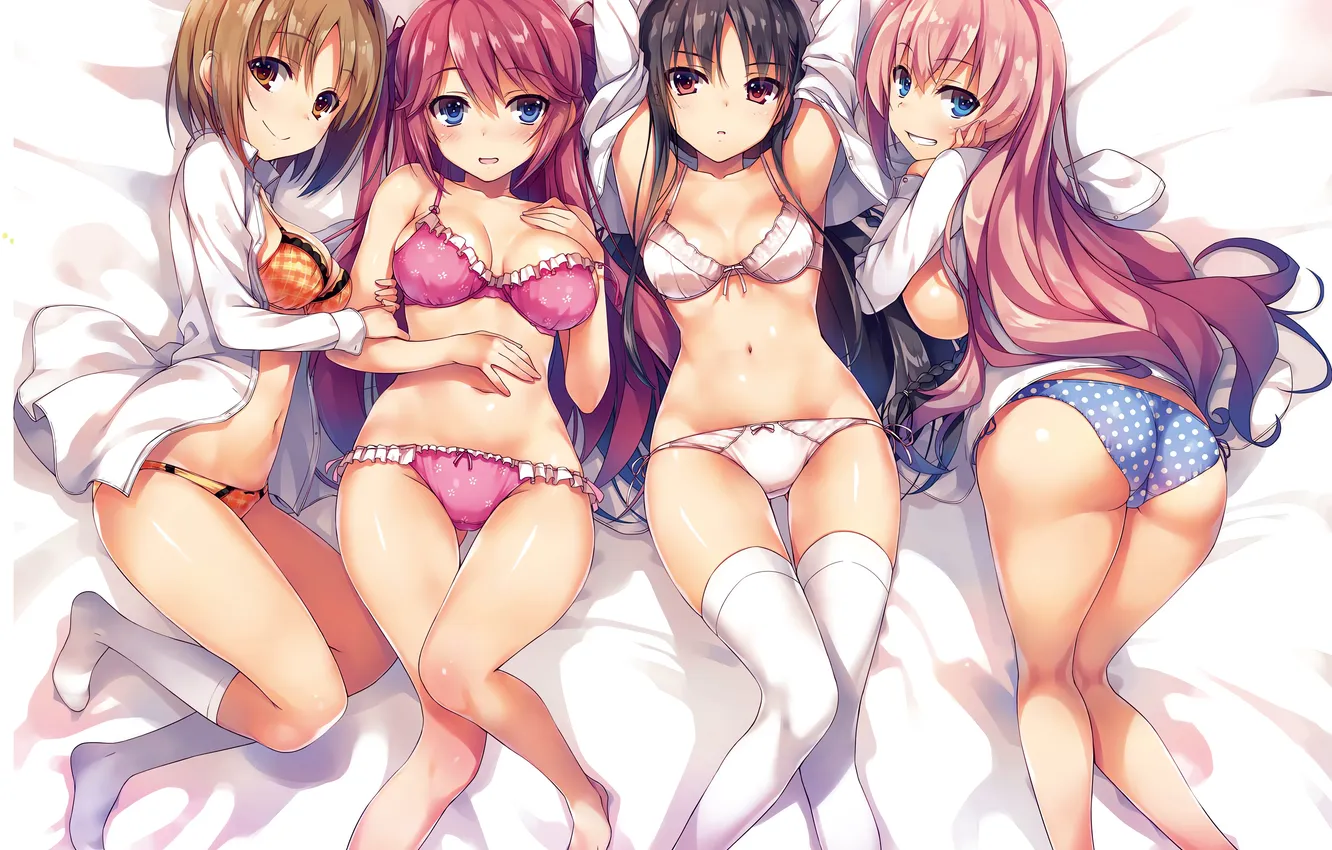 Фото обои sexy, lingerie, ass, pantsu, bra, cleavage, panties, thighhighs