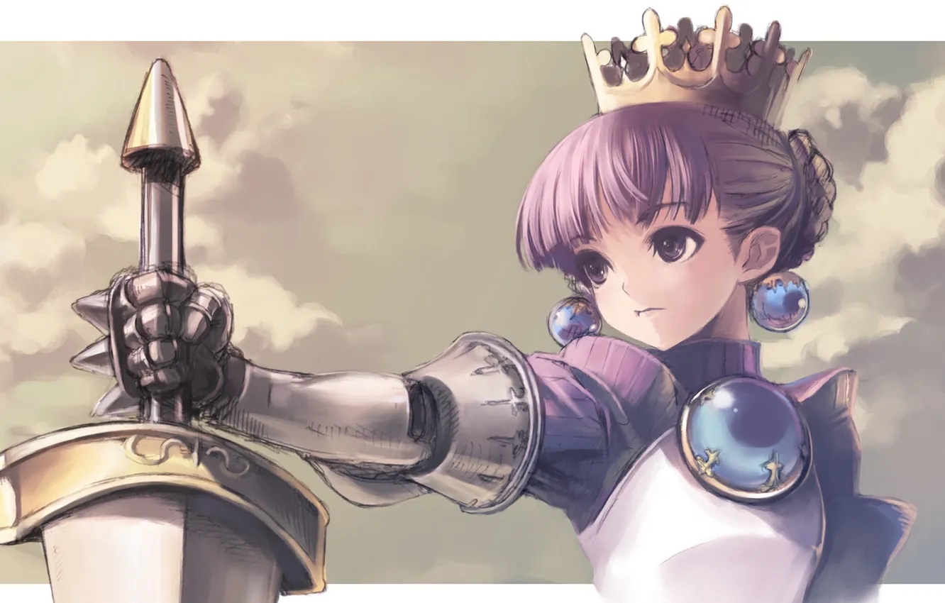 Фото обои девушка, рисунок, меч, корона, gradriel, kawata hisashi, princess crown, сфер