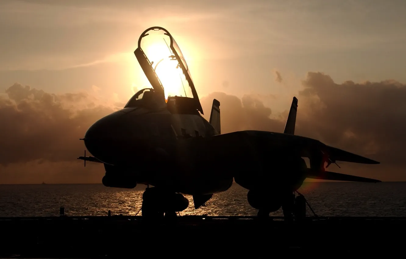 Фото обои закат, f-14, tomcat