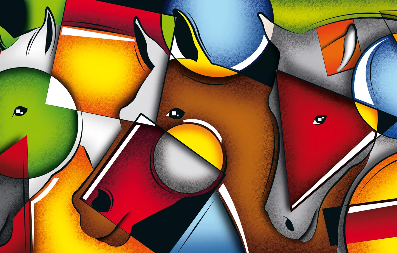 Фото обои line, horses, color, face, geometry, composition, Figure