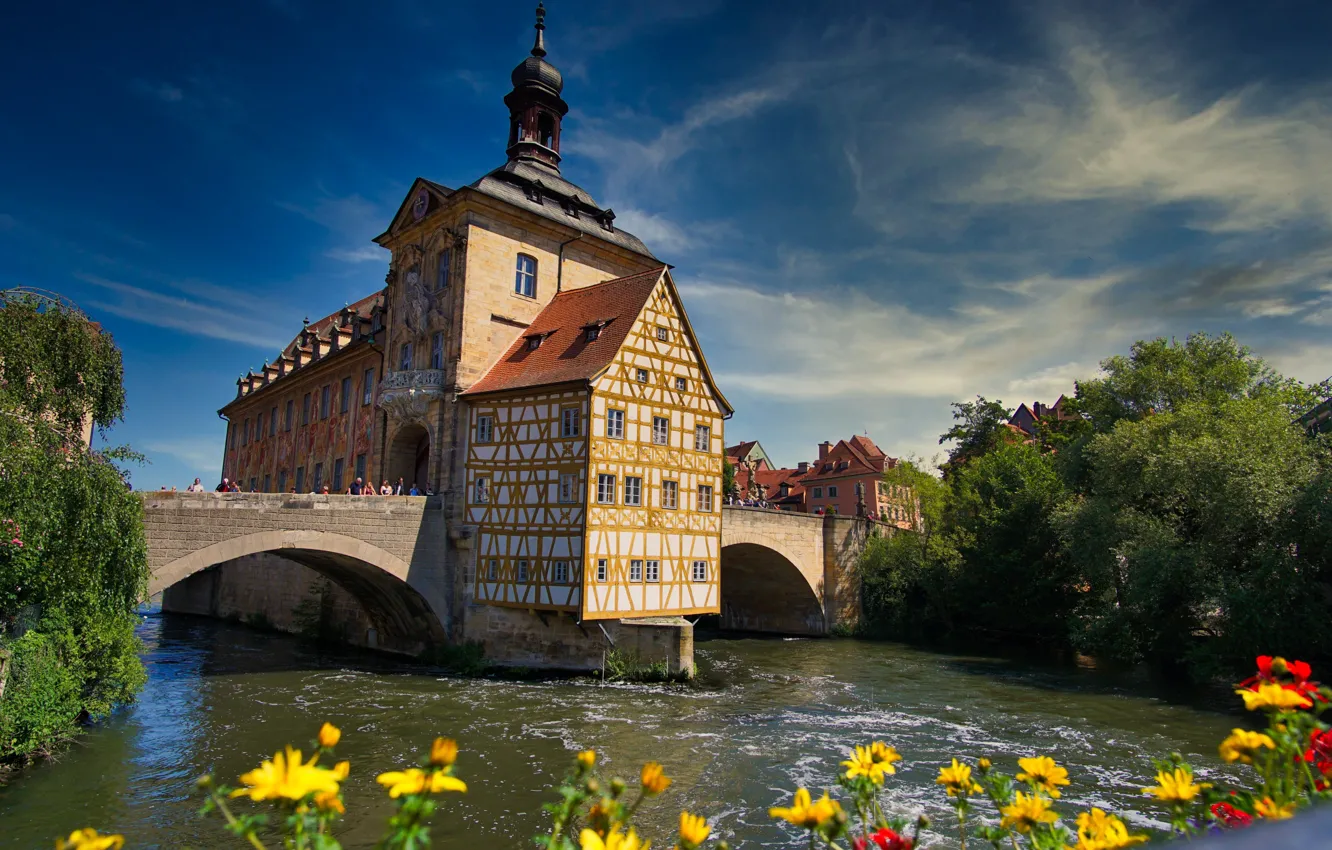 Фото обои пейзаж, мост, город, река, здание, Германия, Бавария, Bamberg