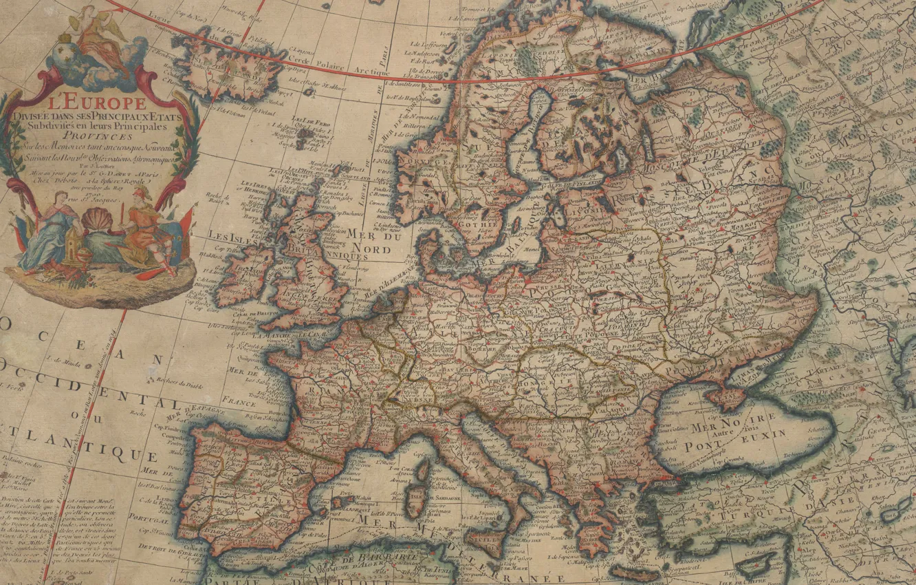 Фото обои old maps, старые карты, 1700, Карта Европы, Vintage Europe map, Parchment, Map of Europe