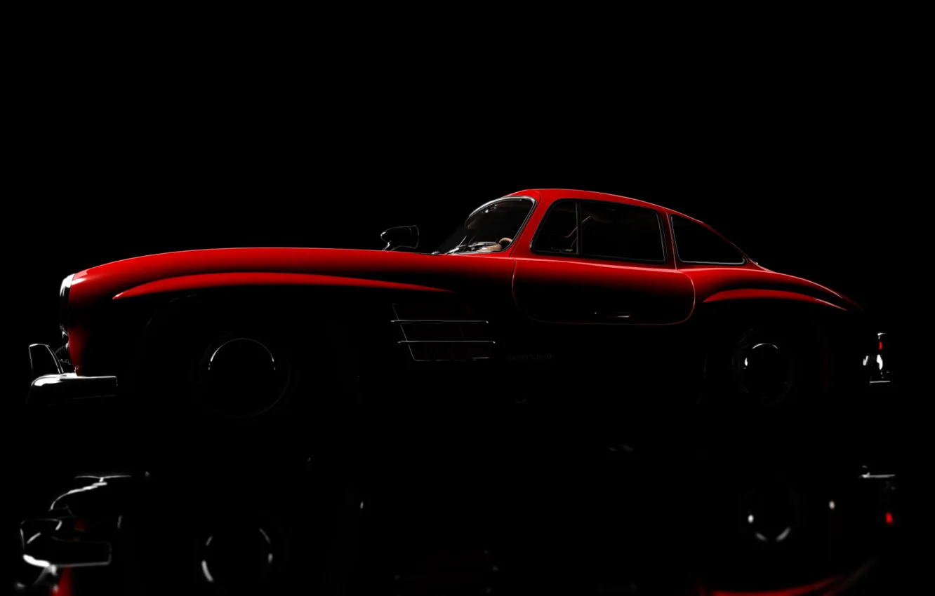 Фото обои красный, силуэт, автомобиль, Mercedes Benz 300SL