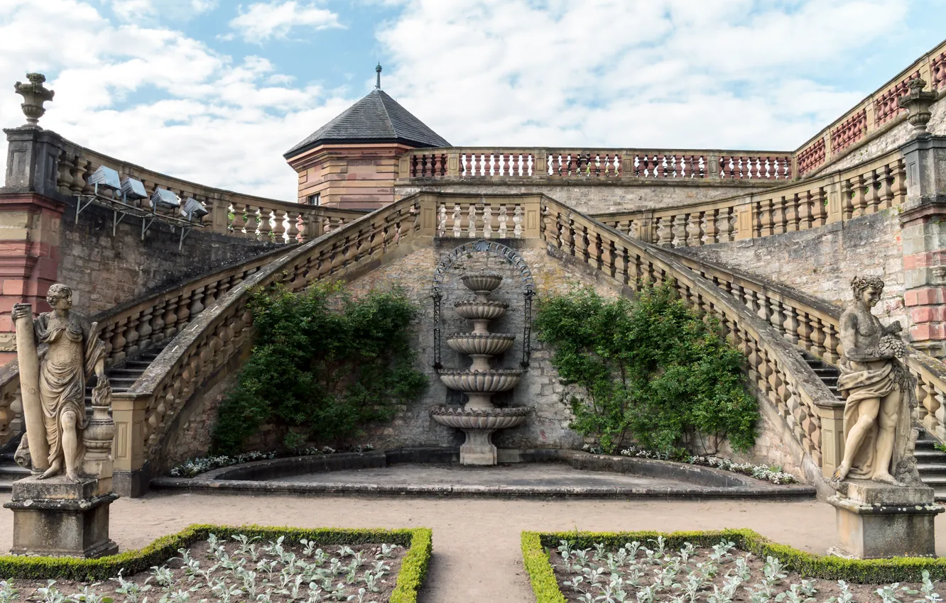 Фото обои дизайн, Германия, лестницы, крепость, скульптуры, Мариенберг, Marienberg Fortress