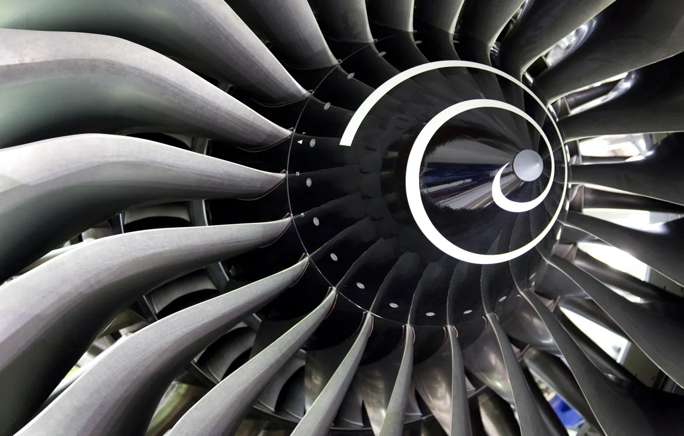 Фото обои Rolls-Royce, Airbus, Компрессор, Лопатки, Airbus A350 XWB, Турбовентиляторный двигатель, Trent XWB