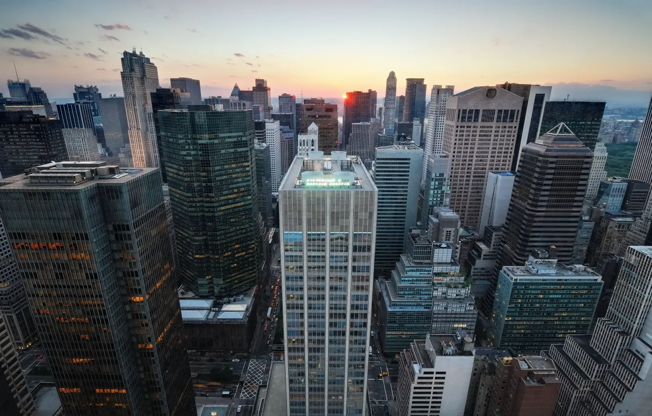 Фото обои закат, нью-йорк, New York City, usa, nyc, Midtown Manhattan, Sunset over