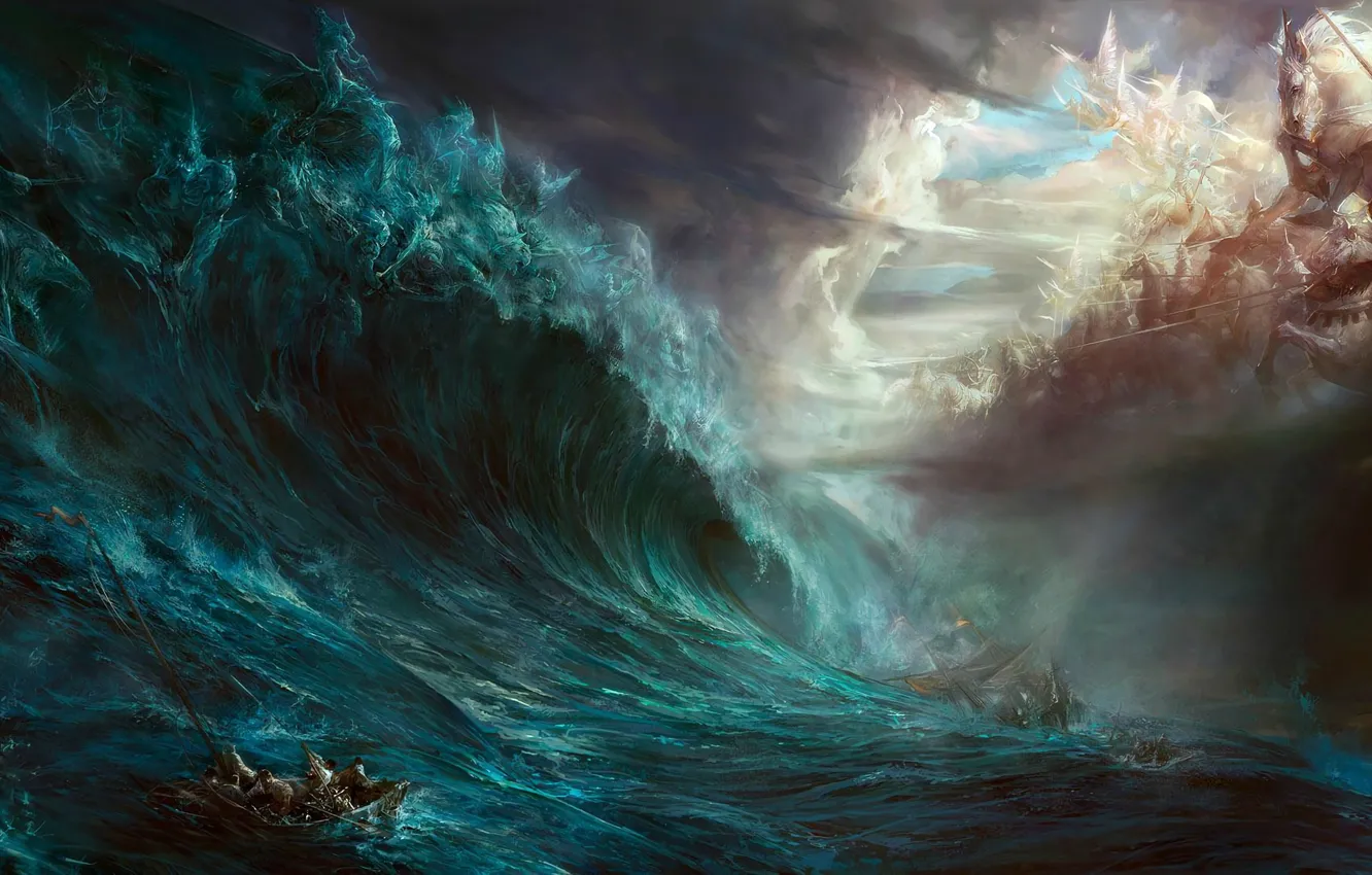 Фото обои magic, sea, war, water, artwork, fantasy art