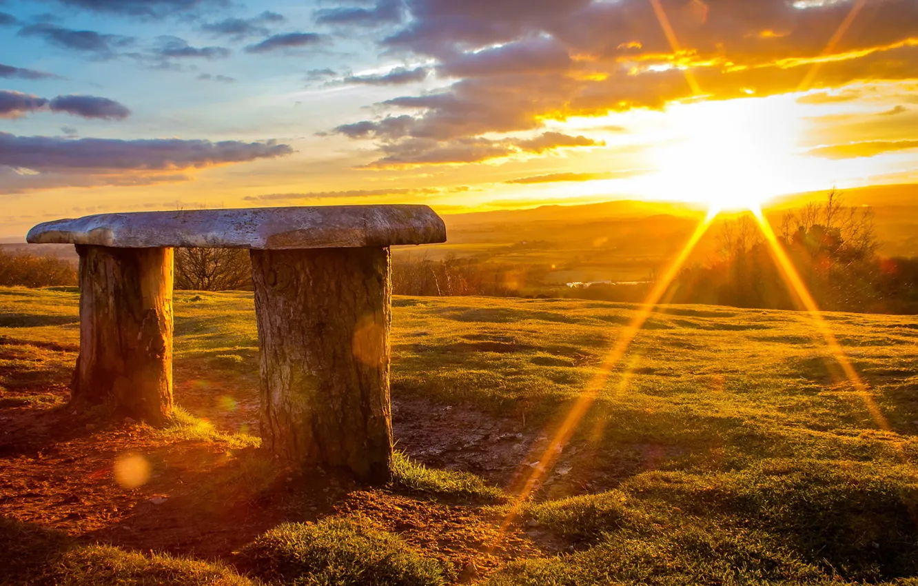 Фото обои dusk, logs, place to sit