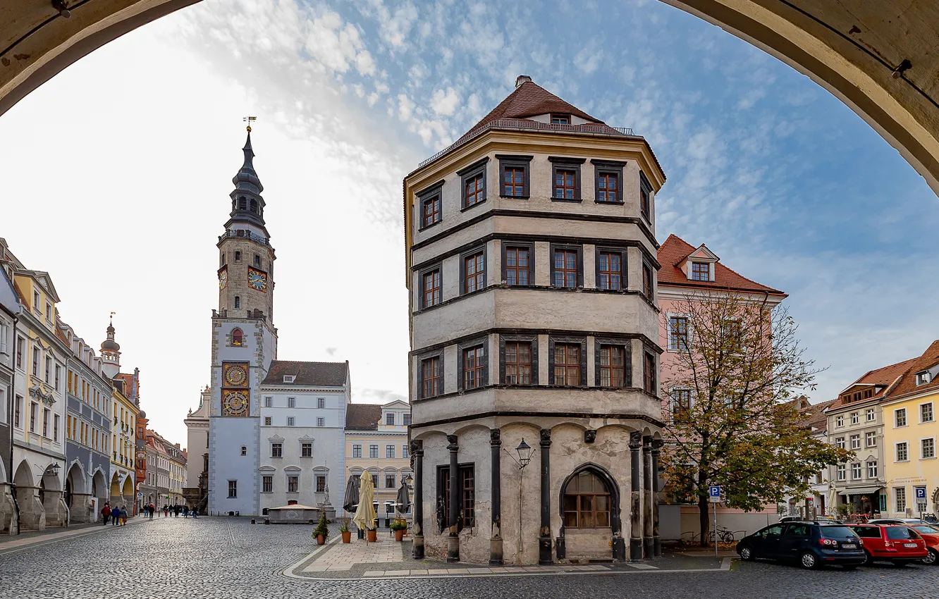 Фото обои здания, башня, Германия, площадь, Germany, Саксония, Saxony, Гёрлиц