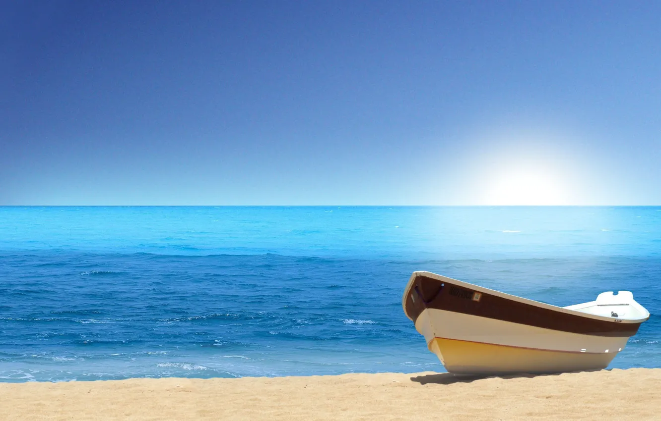 Фото обои песок, пляж, вода, лодка